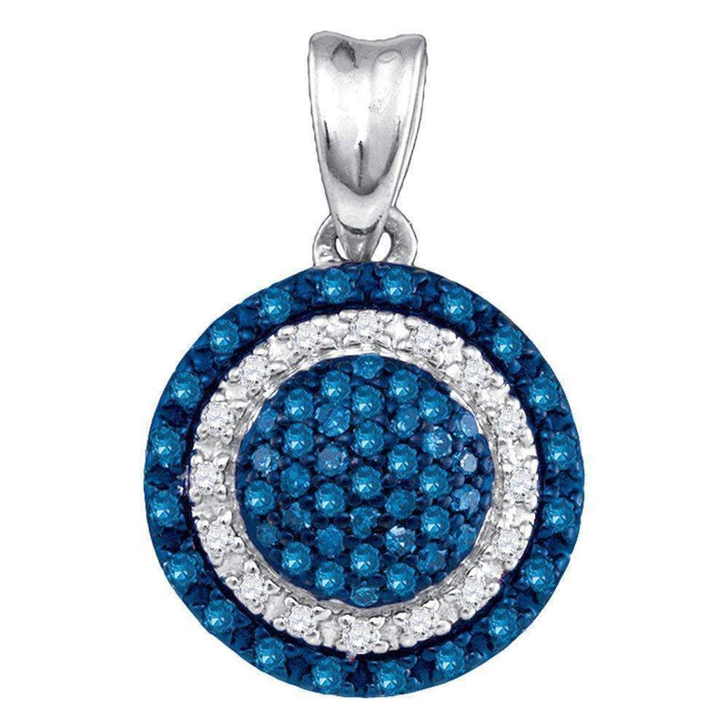10kt White Gold Women's Round Blue Color Enhanced Diamond Circle Frame Cluster Pendant 1-4 Cttw - FREE Shipping (US/CAN)-Gold & Diamond Pendants & Necklaces-JadeMoghul Inc.