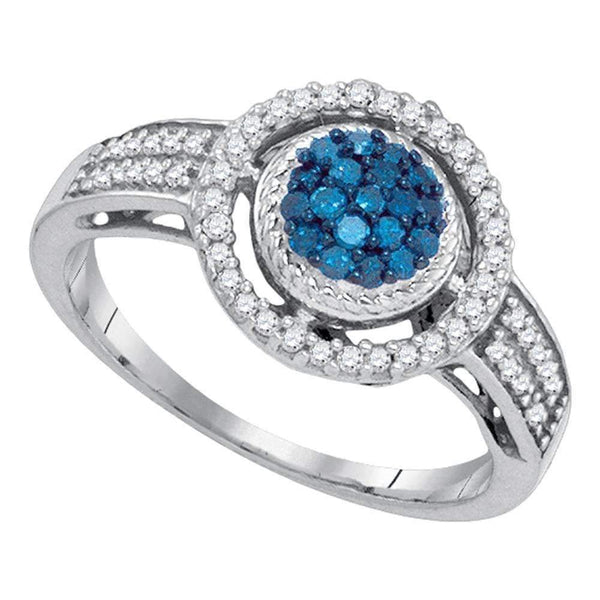 10kt White Gold Women's Round Blue Color Enhanced Diamond Circle Frame Cluster Ring 1/3 Cttw - FREE Shipping (US/CAN)-Rings And Bands-5-JadeMoghul Inc.