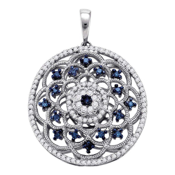 10kt White Gold Women's Round Blue Color Enhanced Diamond Circle Pendant 1-2 Cttw - FREE Shipping (US/CAN)-Gold & Diamond Pendants & Necklaces-JadeMoghul Inc.