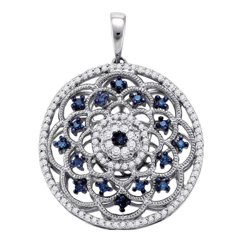 10kt White Gold Women's Round Blue Color Enhanced Diamond Circle Pendant 1-2 Cttw - FREE Shipping (US/CAN)-Gold & Diamond Pendants & Necklaces-JadeMoghul Inc.