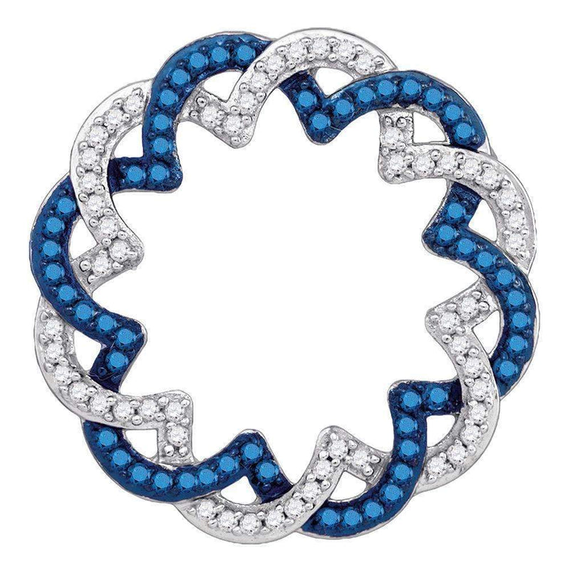 10kt White Gold Women's Round Blue Color Enhanced Diamond Circle Pendant 1-3 Cttw - FREE Shipping (US/CAN)-Gold & Diamond Pendants & Necklaces-JadeMoghul Inc.