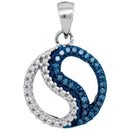 10kt White Gold Women's Round Blue Color Enhanced Diamond Circle Ying Yang Pendant 1-10 Cttw - FREE Shipping (US/CAN)-Gold & Diamond Pendants & Necklaces-JadeMoghul Inc.