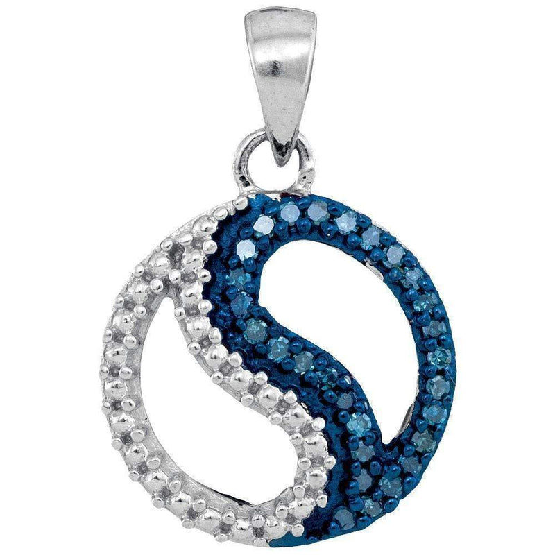 10kt White Gold Women's Round Blue Color Enhanced Diamond Circle Ying Yang Pendant 1-10 Cttw - FREE Shipping (US/CAN)-Gold & Diamond Pendants & Necklaces-JadeMoghul Inc.