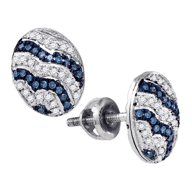 10kt White Gold Women's Round Blue Color Enhanced Diamond Cluster Earrings 1-5 Cttw - FREE Shipping (US/CAN)-Gold & Diamond Earrings-JadeMoghul Inc.