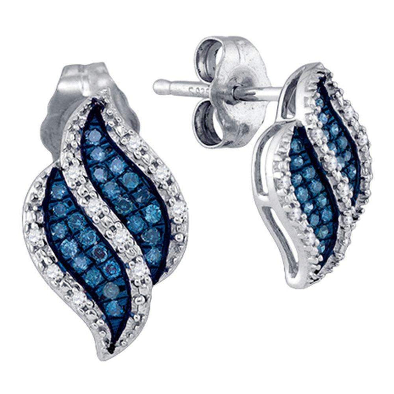 10kt White Gold Women's Round Blue Color Enhanced Diamond Cluster Earrings 1-6 Cttw - FREE Shipping (USA/CAN)-Gold & Diamond Earrings-JadeMoghul Inc.