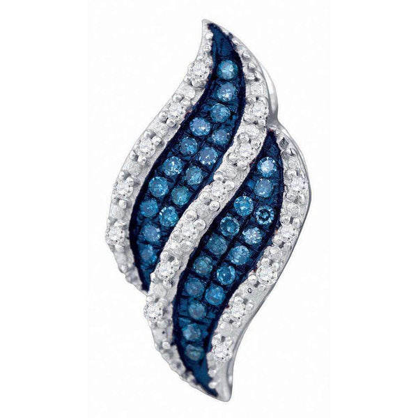 10kt White Gold Women's Round Blue Color Enhanced Diamond Cluster Pendant 1-10 Cttw - FREE Shipping (US/CAN)-Gold & Diamond Pendants & Necklaces-JadeMoghul Inc.
