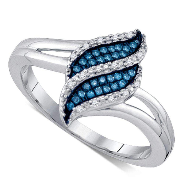 10kt White Gold Women's Round Blue Color Enhanced Diamond Cluster Ring 1/10 Cttw - FREE Shipping (US/CAN)-Gold & Diamond Fashion Rings-5-JadeMoghul Inc.