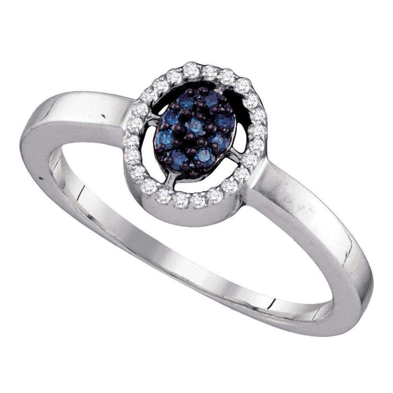 10kt White Gold Women's Round Blue Color Enhanced Diamond Cluster Ring 1/6 Cttw - FREE Shipping (USA/CAN)-Gold & Diamond Cluster Rings-5-JadeMoghul Inc.