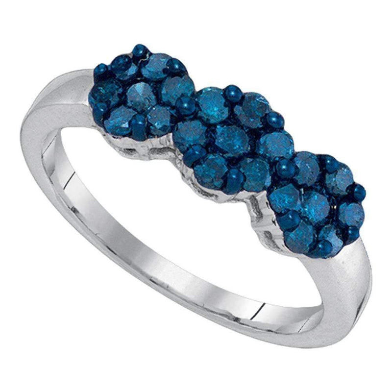 10kt White Gold Women's Round Blue Color Enhanced Diamond Cluster Ring 3/4 Cttw - FREE Shipping (US/CAN)-Gold & Diamond Cluster Rings-5-JadeMoghul Inc.