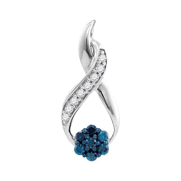 10kt White Gold Women's Round Blue Color Enhanced Diamond Cluster Twist Pendant 1-6 Cttw - FREE Shipping (US/CAN)-Gold & Diamond Pendants & Necklaces-JadeMoghul Inc.