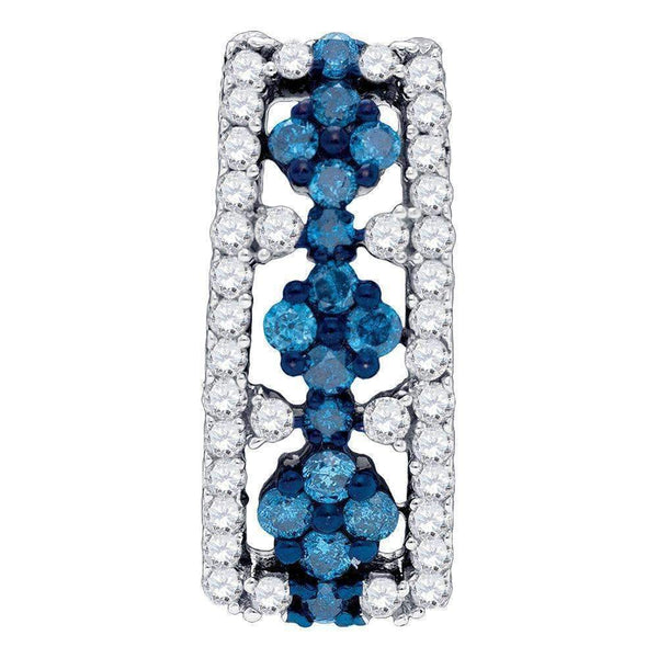 10kt White Gold Women's Round Blue Color Enhanced Diamond Cluster Vertical Pendant 1-2 Cttw - FREE Shipping (US/CAN)-Gold & Diamond Pendants & Necklaces-JadeMoghul Inc.