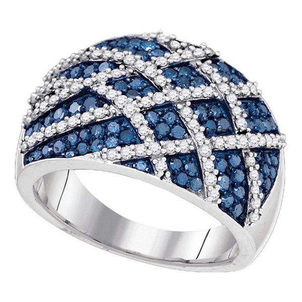 10kt White Gold Women's Round Blue Color Enhanced Diamond Cocktail Lattice Ring 1-1/3 Cttw - FREE Shipping (US/CAN)-Gold & Diamond Fashion Rings-5-JadeMoghul Inc.