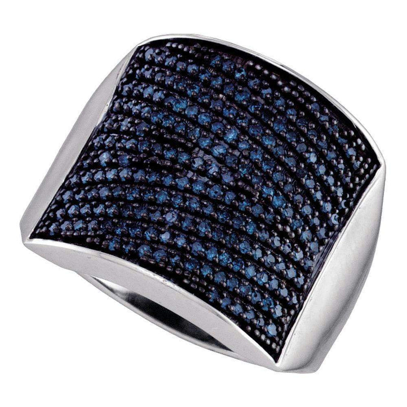 10kt White Gold Women's Round Blue Color Enhanced Diamond Cocktail Ring 1.00 Cttw - FREE Shipping (US/CAN)-Gold & Diamond Bands-5-JadeMoghul Inc.