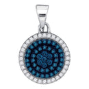 10kt White Gold Women's Round Blue Color Enhanced Diamond Concentric Circle Cluster Pendant 1-3 Cttw - FREE Shipping (US/CAN)-Gold & Diamond Pendants & Necklaces-JadeMoghul Inc.