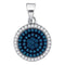 10kt White Gold Women's Round Blue Color Enhanced Diamond Concentric Circle Cluster Pendant 1-3 Cttw - FREE Shipping (US/CAN)-Gold & Diamond Pendants & Necklaces-JadeMoghul Inc.