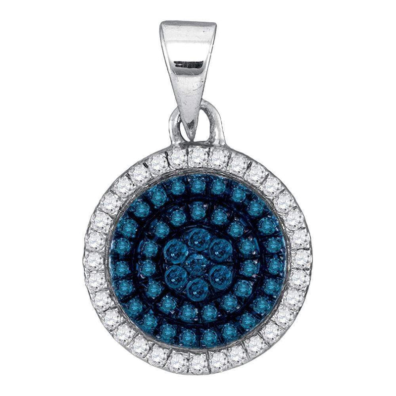 10kt White Gold Women's Round Blue Color Enhanced Diamond Concentric Circle Cluster Pendant 1-3 Cttw - FREE Shipping (US/CAN)-Gold & Diamond Pendants & Necklaces-JadeMoghul Inc.