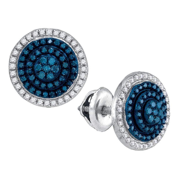 10kt White Gold Women's Round Blue Color Enhanced Diamond Concentric Cluster Earrings 1-2 Cttw - FREE Shipping (USA/CAN)-Gold & Diamond Earrings-JadeMoghul Inc.