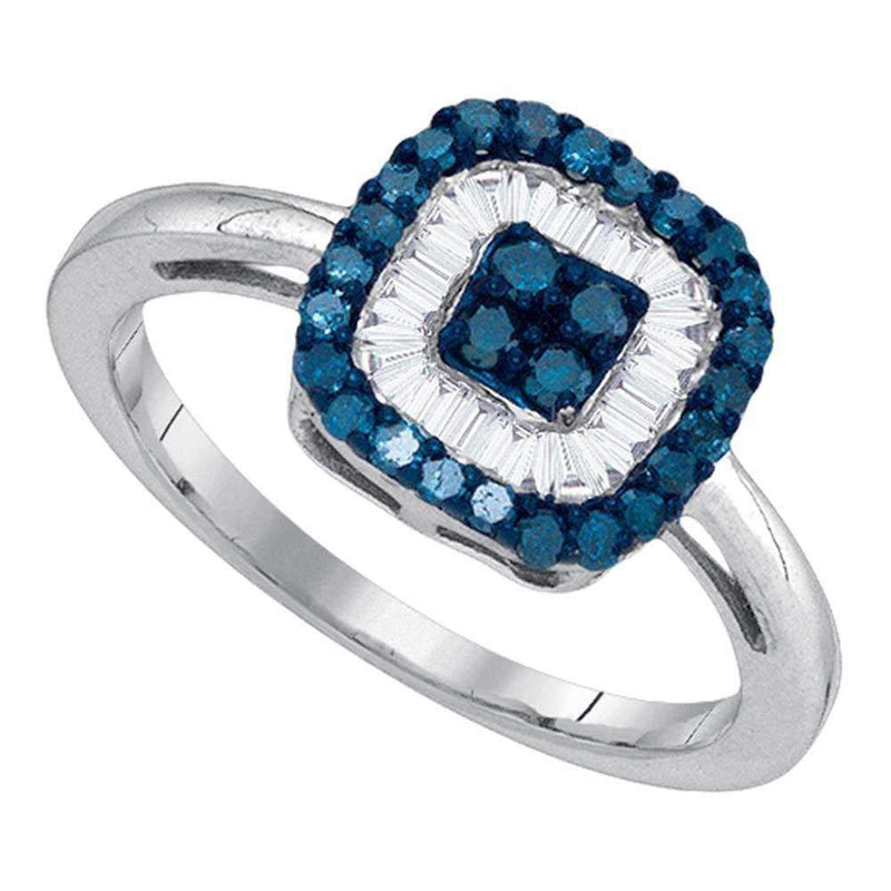 10kt White Gold Women's Round Blue Color Enhanced Diamond Concentric Square Cluster Ring 3/8 Cttw - FREE Shipping (US/CAN)-Rings And Bands-5-JadeMoghul Inc.
