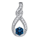 10kt White Gold Women's Round Blue Color Enhanced Diamond Cradled Cluster Pendant 1-4 Cttw - FREE Shipping (US/CAN)-Gold & Diamond Pendants & Necklaces-JadeMoghul Inc.
