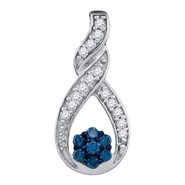 10kt White Gold Women's Round Blue Color Enhanced Diamond Cradled Cluster Pendant 1-4 Cttw - FREE Shipping (US/CAN)-Gold & Diamond Pendants & Necklaces-JadeMoghul Inc.