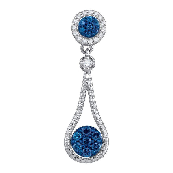 10kt White Gold Women's Round Blue Color Enhanced Diamond Cradled Cluster Pendant 3-8 Cttw - FREE Shipping (US/CAN)-Gold & Diamond Pendants & Necklaces-JadeMoghul Inc.