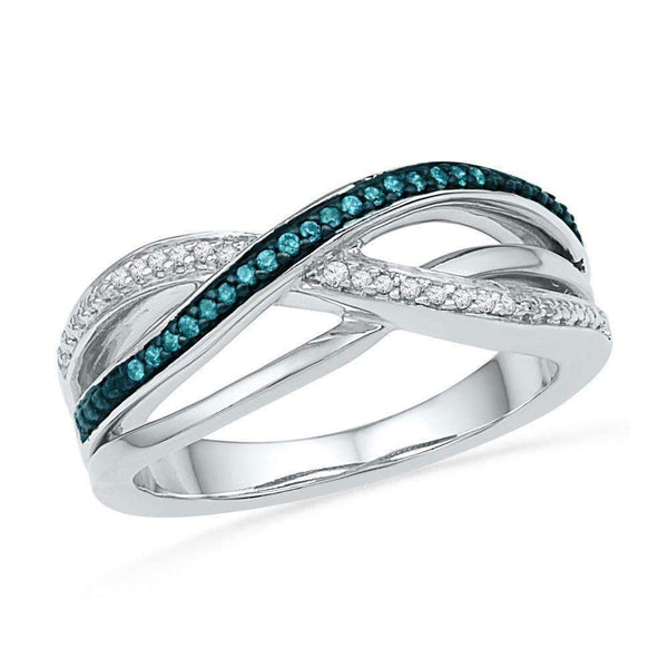 10kt White Gold Women's Round Blue Color Enhanced Diamond Crossover Band Ring 1/10 Cttw - FREE Shipping (US/CAN)-Gold & Diamond Bands-5-JadeMoghul Inc.