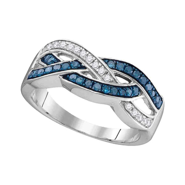 10kt White Gold Women's Round Blue Color Enhanced Diamond Crossover Band Ring 1/3 Cttw - FREE Shipping (US/CAN)-Gold & Diamond Bands-9.5-JadeMoghul Inc.