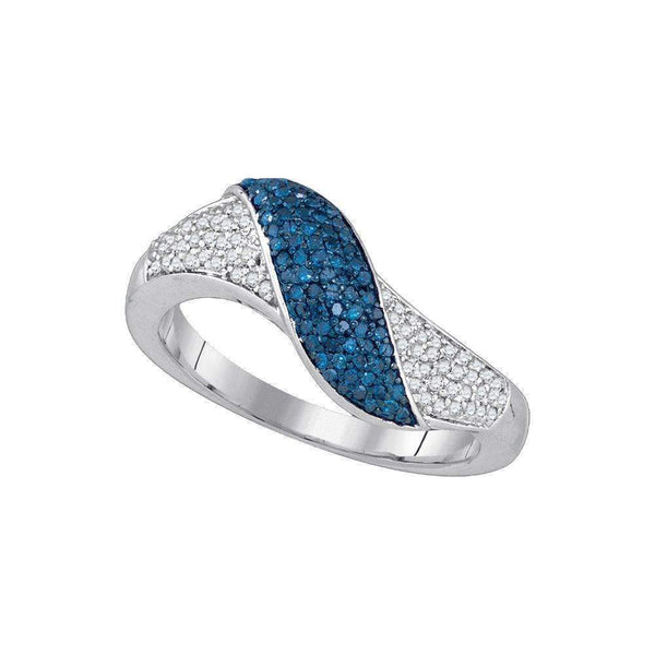 10kt White Gold Womens Round Blue Color Enhanced Diamond Crossover Band Ring 3-8 Cttw-Gold & Diamond Fashion Rings-JadeMoghul Inc.