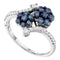 10kt White Gold Women's Round Blue Color Enhanced Diamond Double Flower Cluster Ring 3-4 Cttw - FREE Shipping (USA/CAN)-Gold & Diamond Cluster Rings-JadeMoghul Inc.
