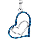 10kt White Gold Women's Round Blue Color Enhanced Diamond Double Heart Pendant 1-4 Cttw - FREE Shipping (US/CAN)-Gold & Diamond Pendants & Necklaces-JadeMoghul Inc.