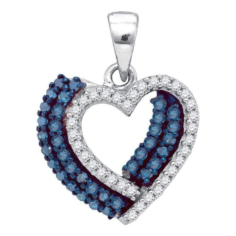 10kt White Gold Women's Round Blue Color Enhanced Diamond Double Heart Pendant 3-8 Cttw - FREE Shipping (US/CAN)-Gold & Diamond Pendants & Necklaces-JadeMoghul Inc.