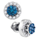 10kt White Gold Women's Round Blue Color Enhanced Diamond Flower Cluster Earrings 1-2 Cttw - FREE Shipping (USA/CAN)-Gold & Diamond Earrings-JadeMoghul Inc.