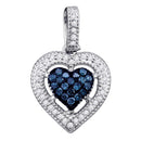 10kt White Gold Women's Round Blue Color Enhanced Diamond Framed Heart Pendant 1-5 Cttw - FREE Shipping (US/CAN)-Gold & Diamond Pendants & Necklaces-JadeMoghul Inc.