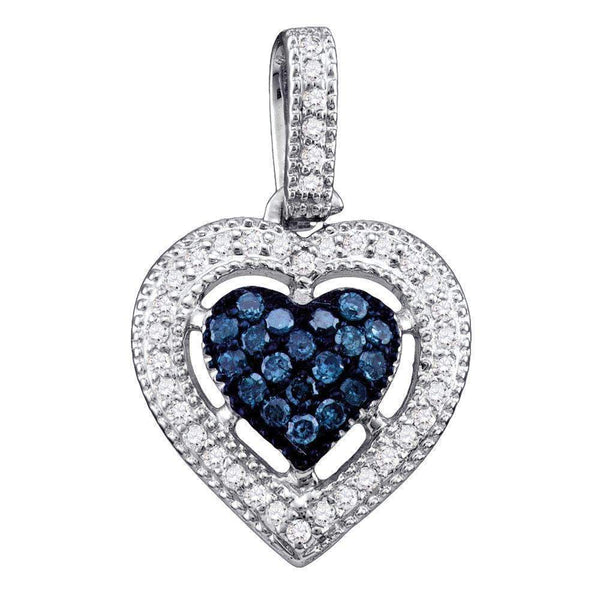 10kt White Gold Women's Round Blue Color Enhanced Diamond Framed Heart Pendant 1-5 Cttw - FREE Shipping (US/CAN)-Gold & Diamond Pendants & Necklaces-JadeMoghul Inc.