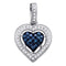 10kt White Gold Women's Round Blue Color Enhanced Diamond Framed Heart Pendant 1-5 Cttw - FREE Shipping (US/CAN)-Gold & Diamond Pendants & Necklaces-JadeMoghul Inc.