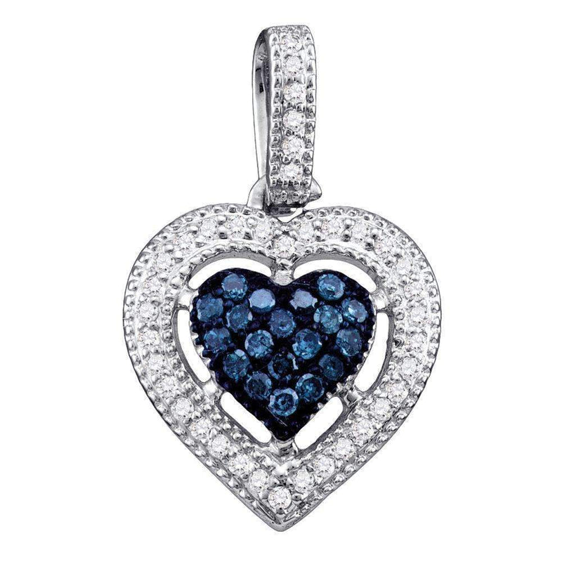 10kt White Gold Women's Round Blue Color Enhanced Diamond Framed Heart Pendant 1-5 Cttw - FREE Shipping (US/CAN)-Gold & Diamond Pendants & Necklaces-JadeMoghul Inc.