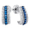 10kt White Gold Women's Round Blue Color Enhanced Diamond Half J Hoop Earrings 1-3 Cttw - FREE Shipping (US/CAN)-Gold & Diamond Earrings-JadeMoghul Inc.