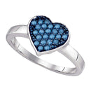10kt White Gold Women's Round Blue Color Enhanced Diamond Heart Cluster Ring 1/3 Cttw - FREE Shipping (US/CAN)-Gold & Diamond Heart Rings-5-JadeMoghul Inc.