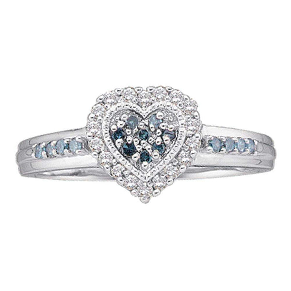 10kt White Gold Women's Round Blue Color Enhanced Diamond Heart Cluster Ring 1/4 Cttw - FREE Shipping (US/CAN)-Gold & Diamond Heart Rings-5-JadeMoghul Inc.