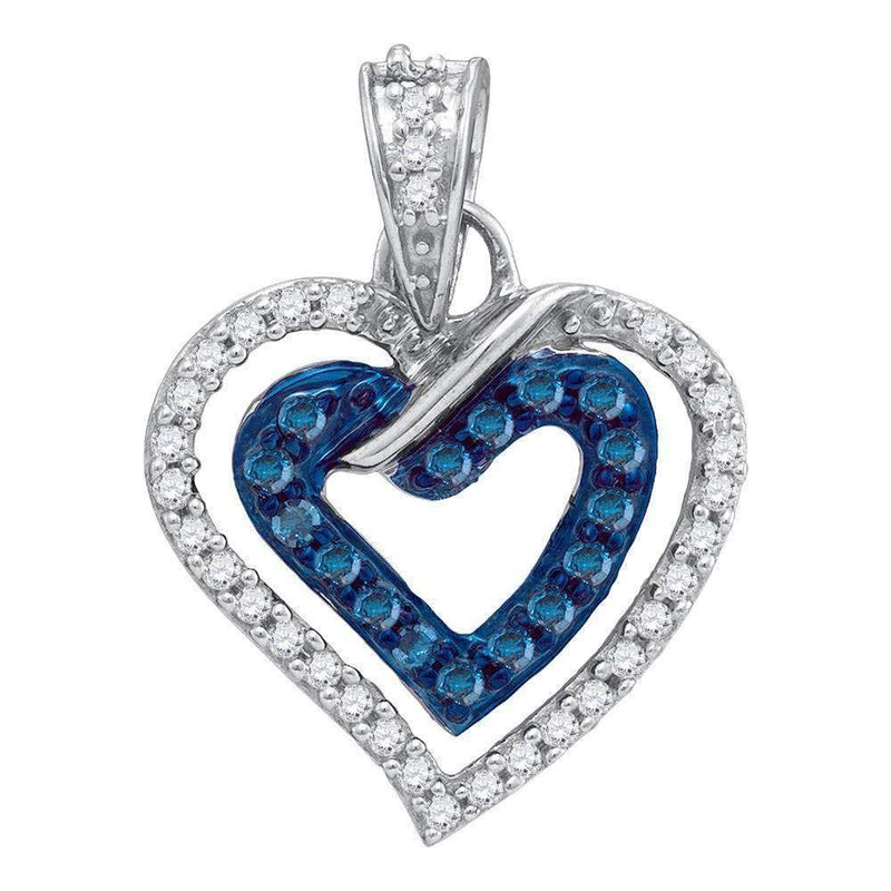 10kt White Gold Women's Round Blue Color Enhanced Diamond Heart Love Pendant 1-4 Cttw - FREE Shipping (US/CAN)-Gold & Diamond Pendants & Necklaces-JadeMoghul Inc.