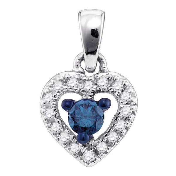 10kt White Gold Women's Round Blue Color Enhanced Diamond Heart Love Pendant 1-5 Cttw - FREE Shipping (US/CAN)-Gold & Diamond Pendants & Necklaces-JadeMoghul Inc.
