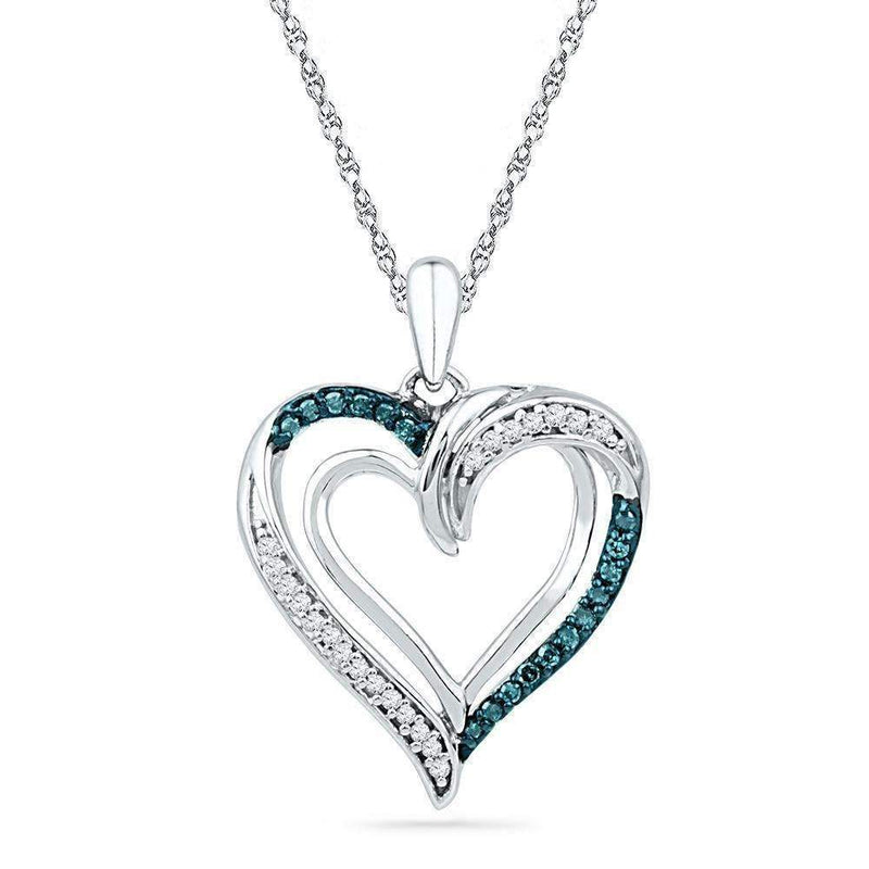 10kt White Gold Women's Round Blue Color Enhanced Diamond Heart Love Pendant 1-6 Cttw - FREE Shipping (US/CAN)-Gold & Diamond Pendants & Necklaces-JadeMoghul Inc.