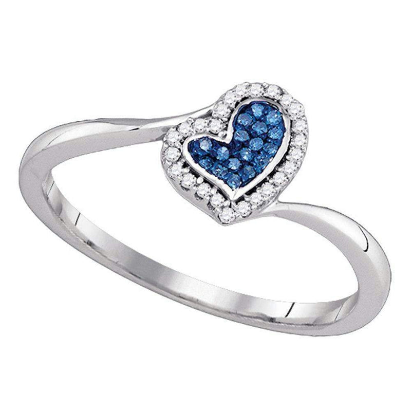10kt White Gold Women's Round Blue Color Enhanced Diamond Heart Love Ring 1/10 Cttw - FREE Shipping (US/CAN)-Gold & Diamond Heart Rings-5-JadeMoghul Inc.