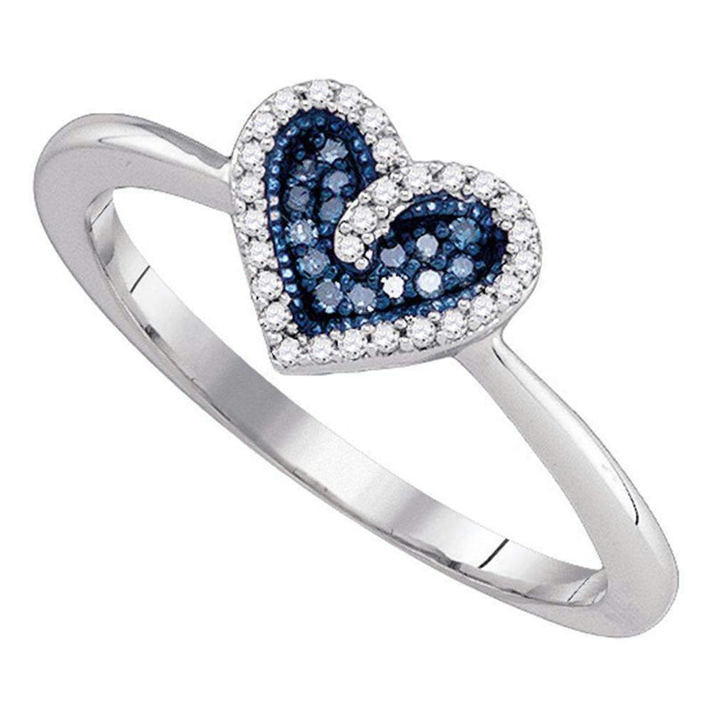 10kt White Gold Women's Round Blue Color Enhanced Diamond Heart Love Ring 1/10 Cttw - FREE Shipping (US/CAN)-Gold & Diamond Heart Rings-5-JadeMoghul Inc.