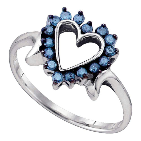 10kt White Gold Women's Round Blue Color Enhanced Diamond Heart Love Ring 1/4 Cttw - FREE Shipping (US/CAN)-Gold & Diamond Heart Rings-5-JadeMoghul Inc.