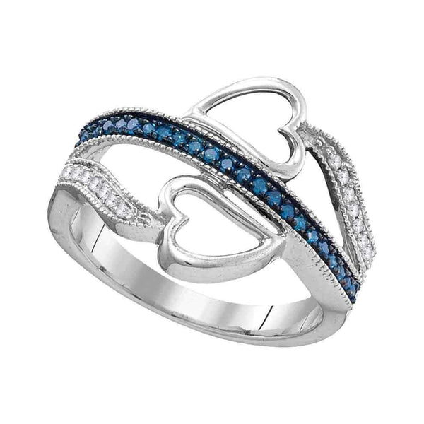 10kt White Gold Women's Round Blue Color Enhanced Diamond Heart Love Ring 1/5 Cttw - FREE Shipping (US/CAN)-Gold & Diamond Heart Rings-5-JadeMoghul Inc.