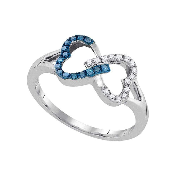 10kt White Gold Women's Round Blue Color Enhanced Diamond Heart Love Ring 1/6 Cttw - FREE Shipping (US/CAN)-Gold & Diamond Heart Rings-6-JadeMoghul Inc.