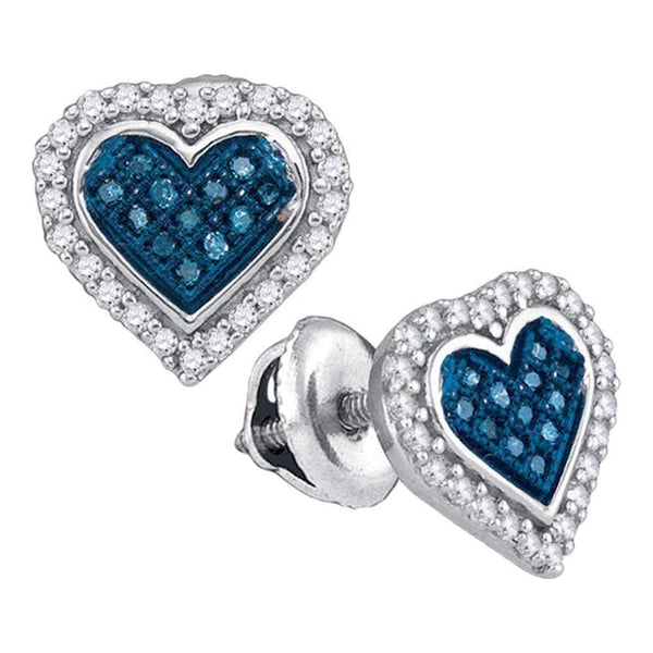 10kt White Gold Women's Round Blue Color Enhanced Diamond Heart Love Stud Screwback Earrings 1-4 Cttw - FREE Shipping (USA/CAN)-Gold & Diamond Earrings-JadeMoghul Inc.