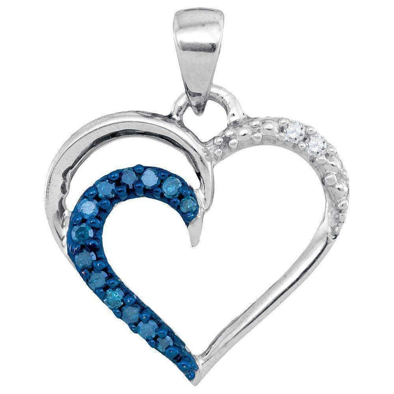 10kt White Gold Women's Round Blue Color Enhanced Diamond Heart Outline Pendant 1-10 Cttw - FREE Shipping (US/CAN)-Gold & Diamond Pendants & Necklaces-JadeMoghul Inc.