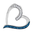 10kt White Gold Women's Round Blue Color Enhanced Diamond Heart Outline Pendant 1-5 Cttw - FREE Shipping (US/CAN)-Gold & Diamond Pendants & Necklaces-JadeMoghul Inc.